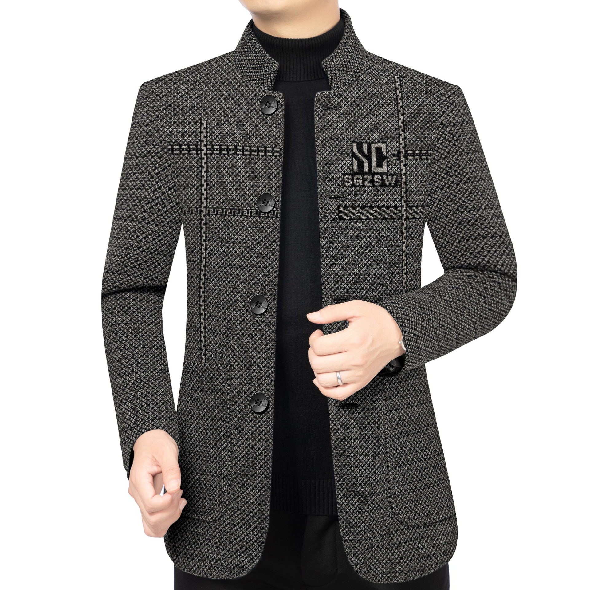 2025 New Chenille Zhongshan Suit Button Version, Single Style Suit in Black and Khaki Colors, in Stock