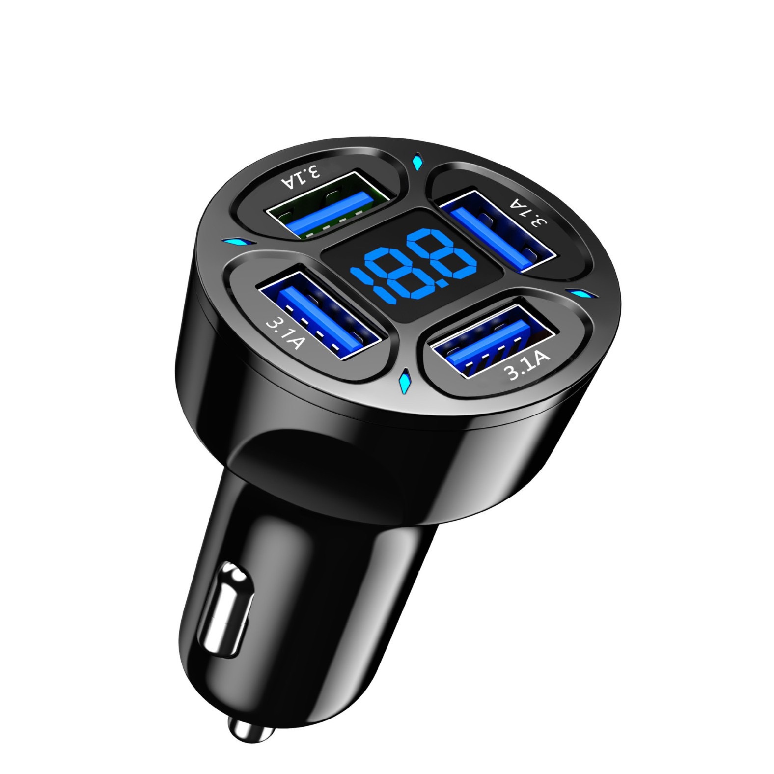Fast charging 4USB with digital display car charger QC3.0 cigarette lighter 4.8A car universal 66W plus color box