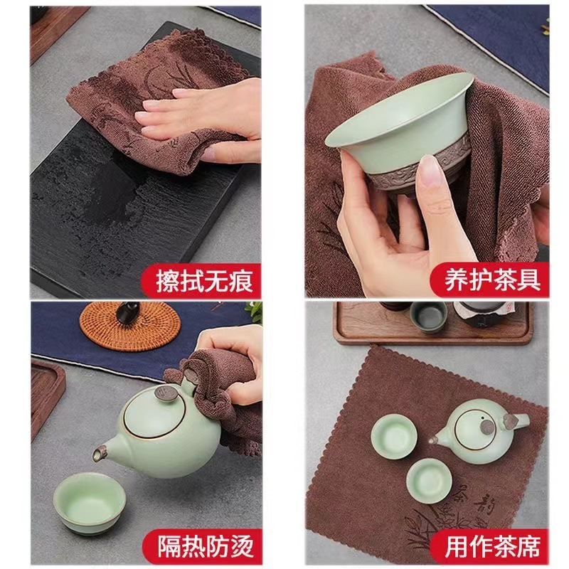 Free shipping Logo tea table cloth thickened absorbent lint-free ultra-fine fiber tea cloth tea towel