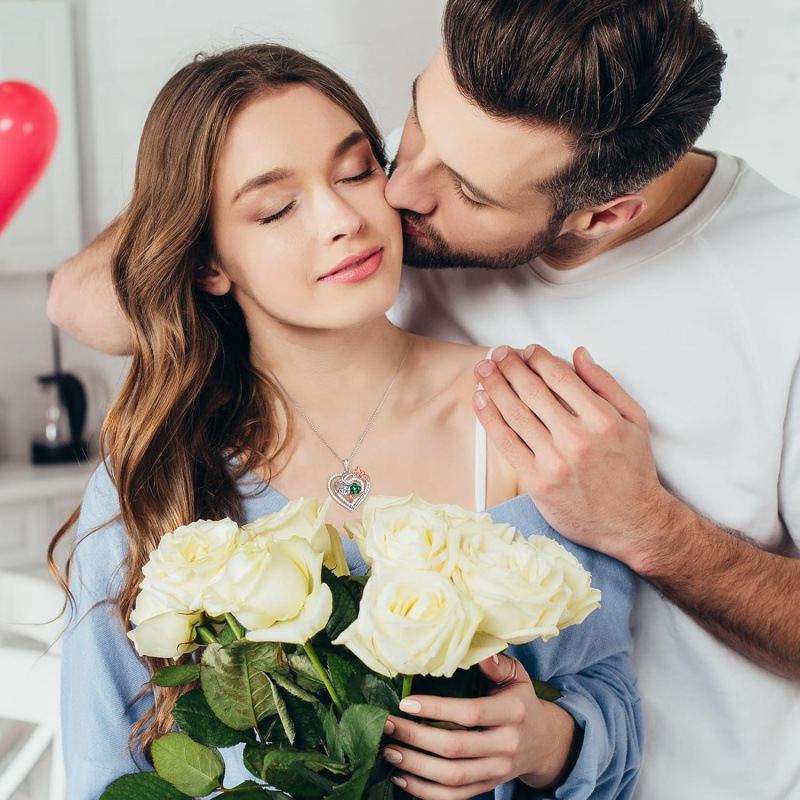 Iefil Rose Heart Necklace Gifts for Wife Women - 925 Sterling