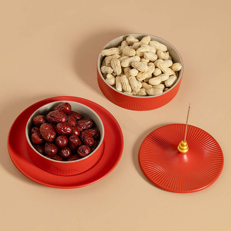 Forbidden City Guochao Wenchuang Red Ceramic Fruit Plate Gift Box Wedding Gift Return Gift Accompanying Gift Temple of Heaven Porcelain Plate Gift Box