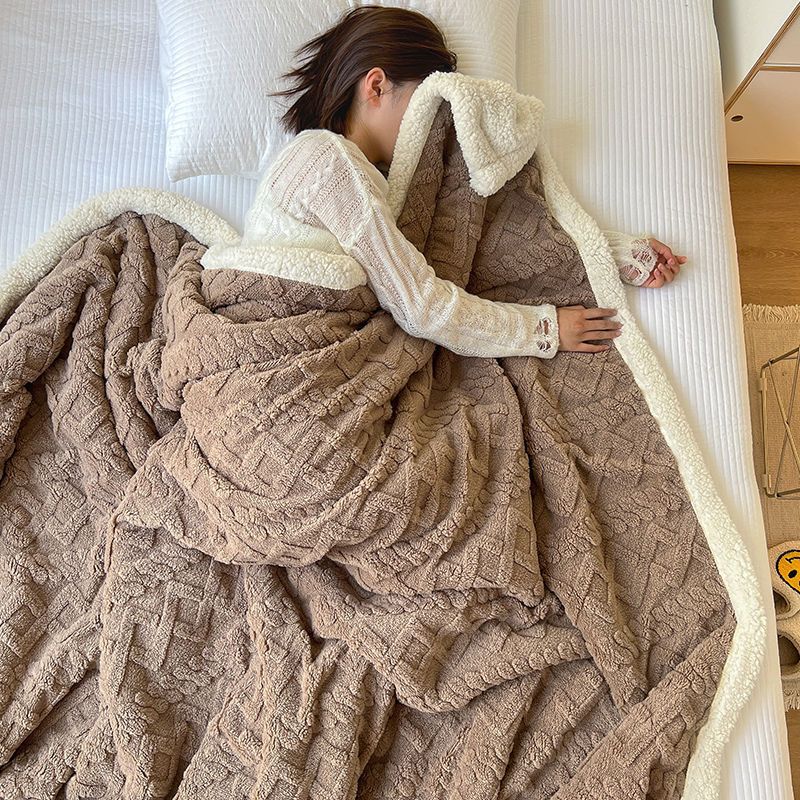 Lamb Fleece Blanket Winter Thickeneded Nap Office Shawl Air-Conditioned Fleece-Lined Small Blanket Coral Velvet Sofa Cover Blanket