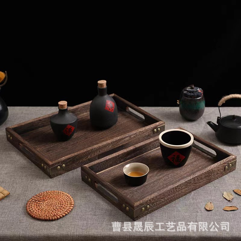 Solid wood household tray tea cup water cup tea tray living room paulownia simple rectangular incense Cup tool tray