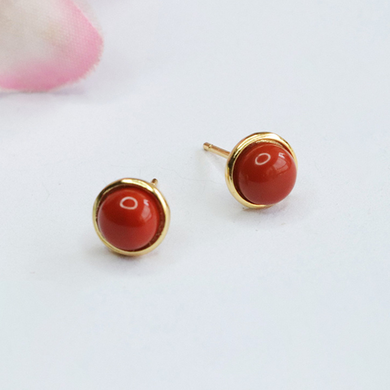 Juwu S925 Silver Inlaid Natural Southern Red Agate Earrings Jewelry for Women Factory Wholesale Dropshipping S4010101A
