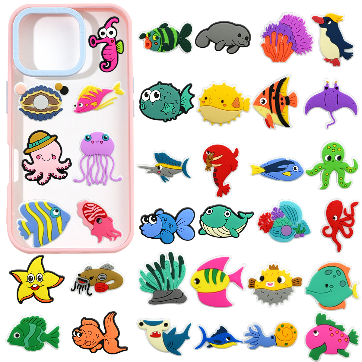 Защитный чехол для мобильного телефона, милые плоские украшения морских животных, ПВХ мягкий клейкий патч, аксессуары для DIY чехла для мобильного телефона