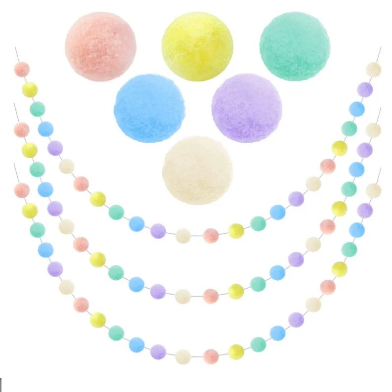 61 Children's Day Hanging Decoration Birthday Party Decoration Pom-Pom String Arrangement Kindergarten Decoration Flag Accessories Handmade Pom-Pom