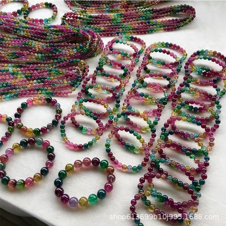 Браслет с сердечными кристаллами, аметист, лунный камень, зеленый призрак, гранат, турмалин, аквамарин, клубничный кристалл, розовый кристалл, фиолетовый титан