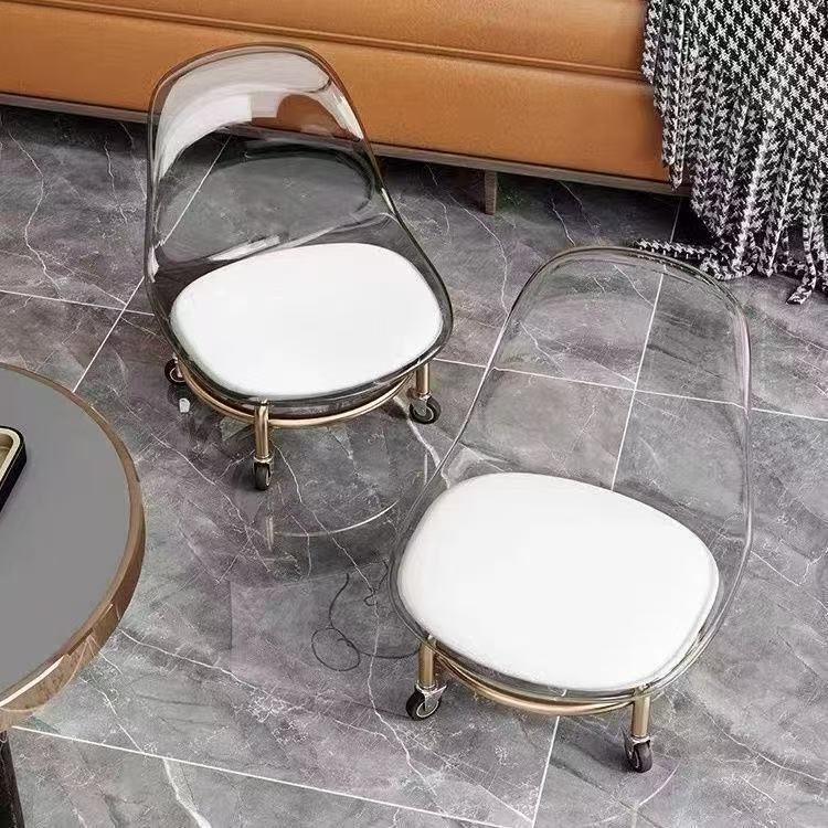 Acrylic Furniture Factory for Export: Household Backrest Stool with Wheels, Transparent Small Chair, Wheeled Stool, Toddler Chair