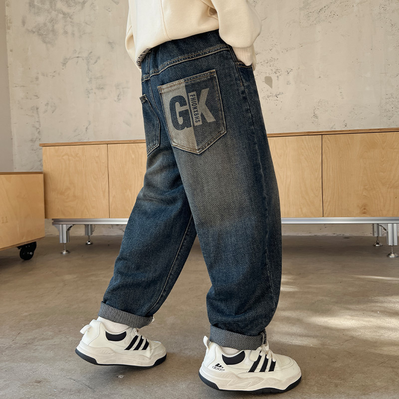Детские брюки для мальчиков весна-осень 2025 новый стильный повседневный джинсы модные длинные брюки
