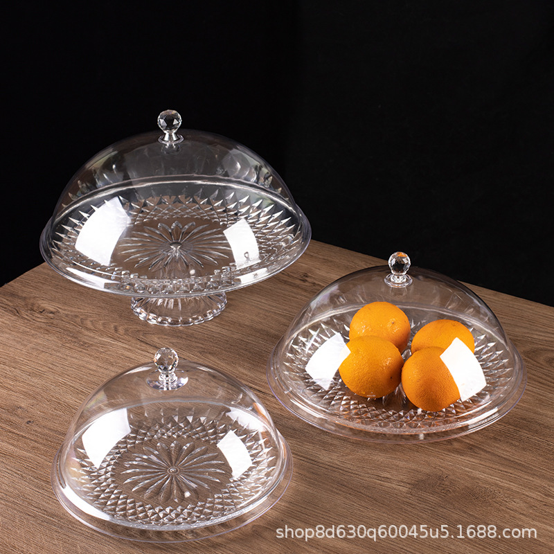 Fruit Plate with Lid Transparent Acrylic Plastic Round Food Dust Cover Snack Snack Display Dried Fruit Plate Lid