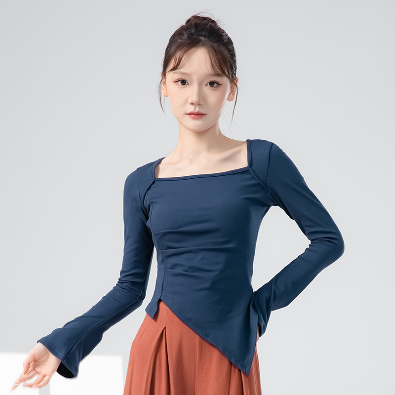 Modern Dance Practice Clothes for Women, New Long-Sleeved Dance Clothes with Square Neck, Slim Fit, Classical Dance Daily Body Suit Tops