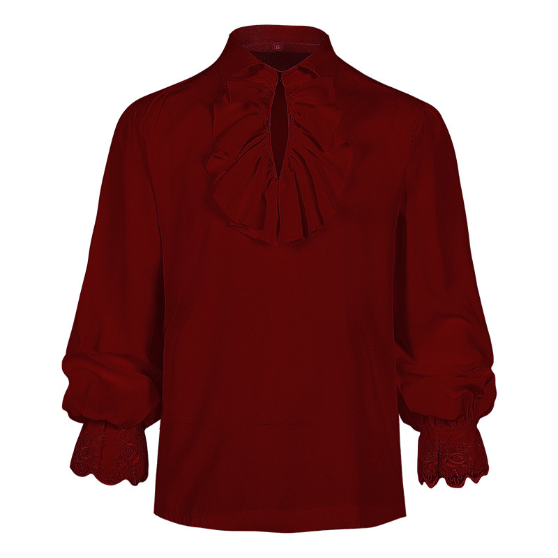 Foreign Trade New European Size Men's Long-Sleeved Shirt Steampunk Ruffled Medieval Halloween Costume