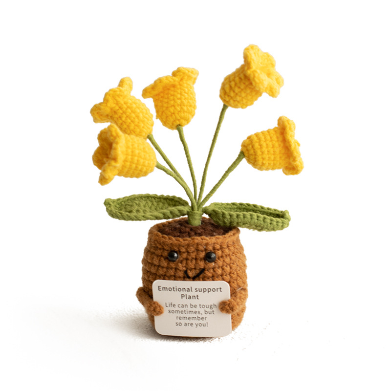 Cross-Border Plant Doll Positive Card Encouragement Doll Desktop Ornaments Potted Bouquet Finished Wool Knitted Potted Plants