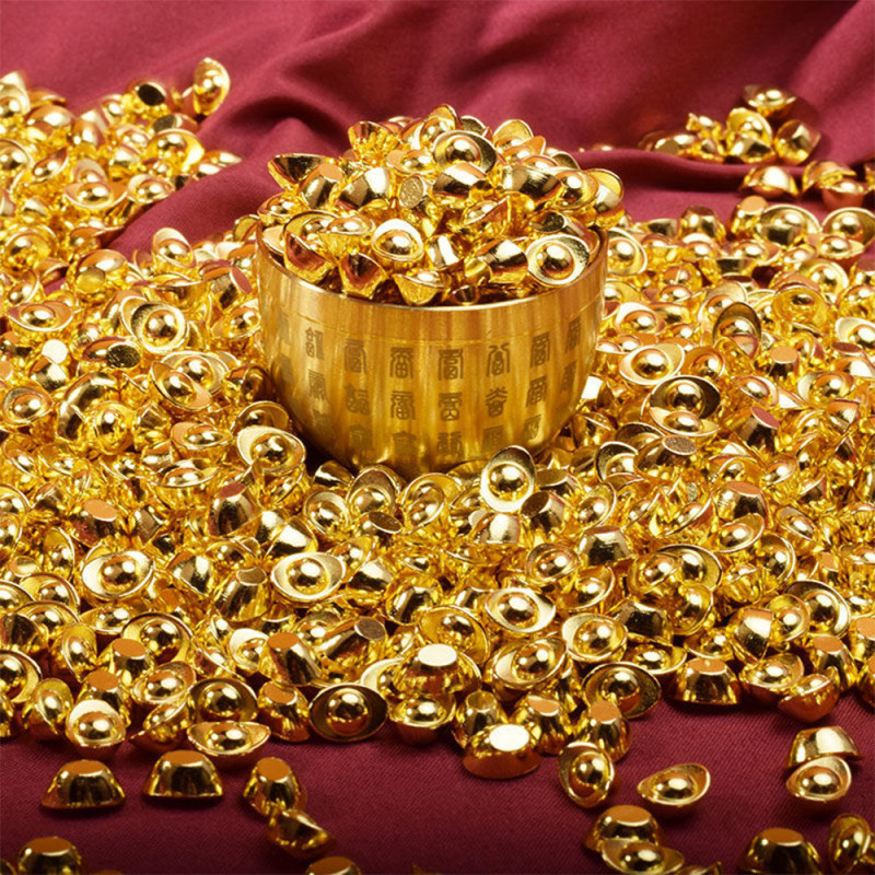 Plastic Solid Lucky Ingot Chinoiserie Fortune Photo Frame Decorative Accessories Bright Gold Ingot Decoration Accessories