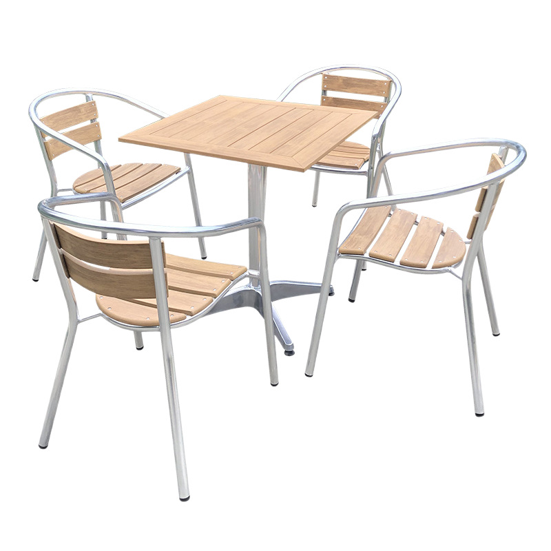 Outdoor Aluminum Wood Tables and Chairs Courtyard Aluminum Wood Combination Tables and Chairs Balcony Outdoor Leisure Garden Table and Chair Set Aluminum