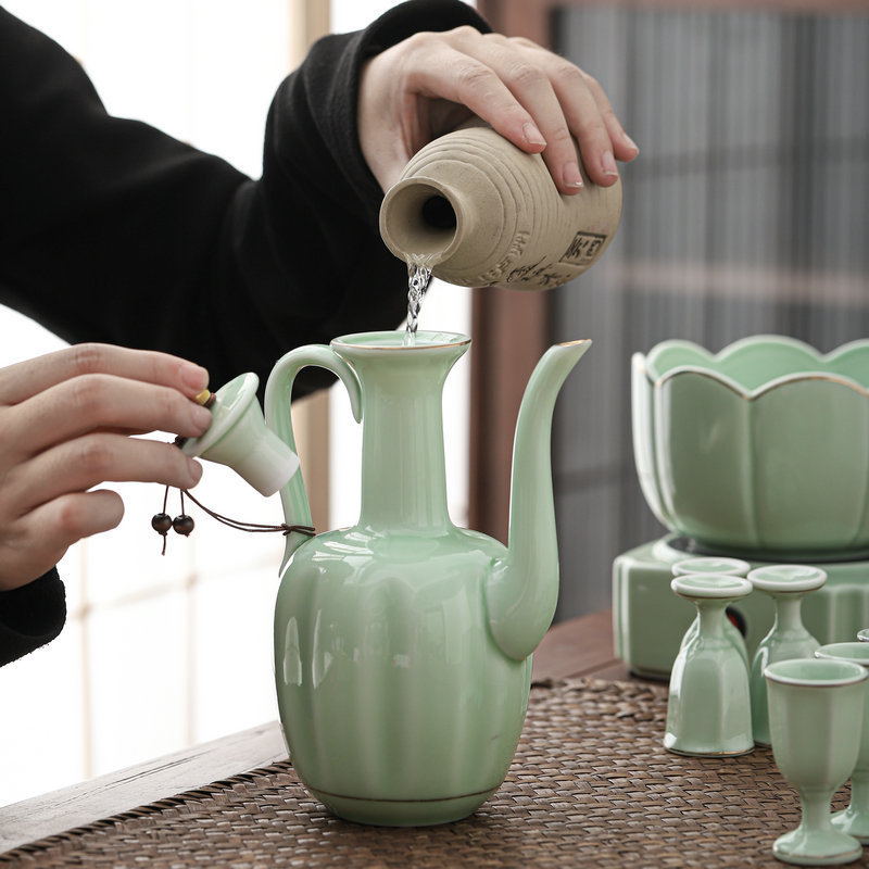 Ceramic Wine Warmer Heating Household Wine Set Large Capacity Yellow Wine Hot Wine Pot White Wine Glass Antique Chinese Style