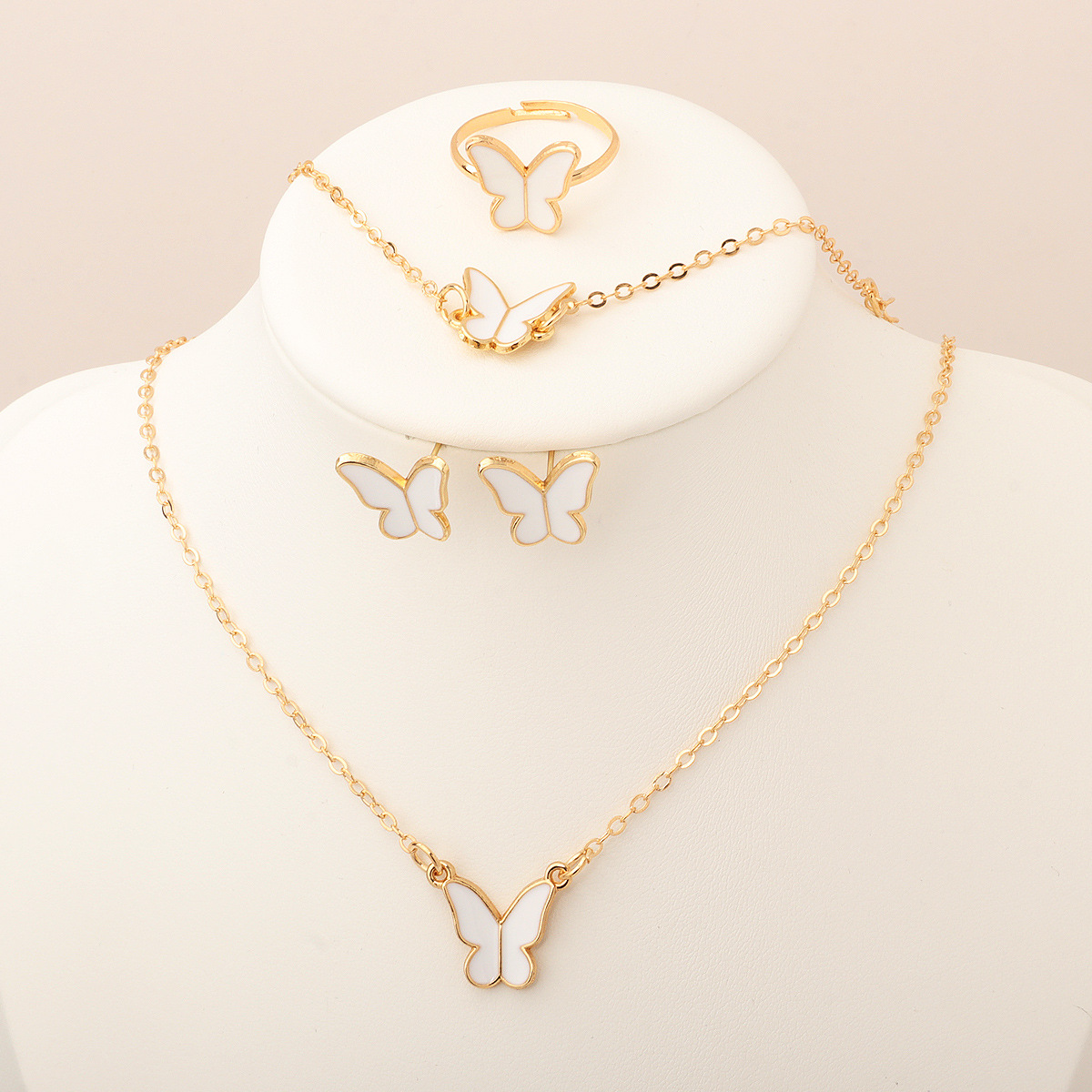 Cross-Border Hot-Selling Simple Jewelry, Fashionable and Versatile Butterfly Necklace, Bracelet, Ring, Earrings Set, Accessories in Stock