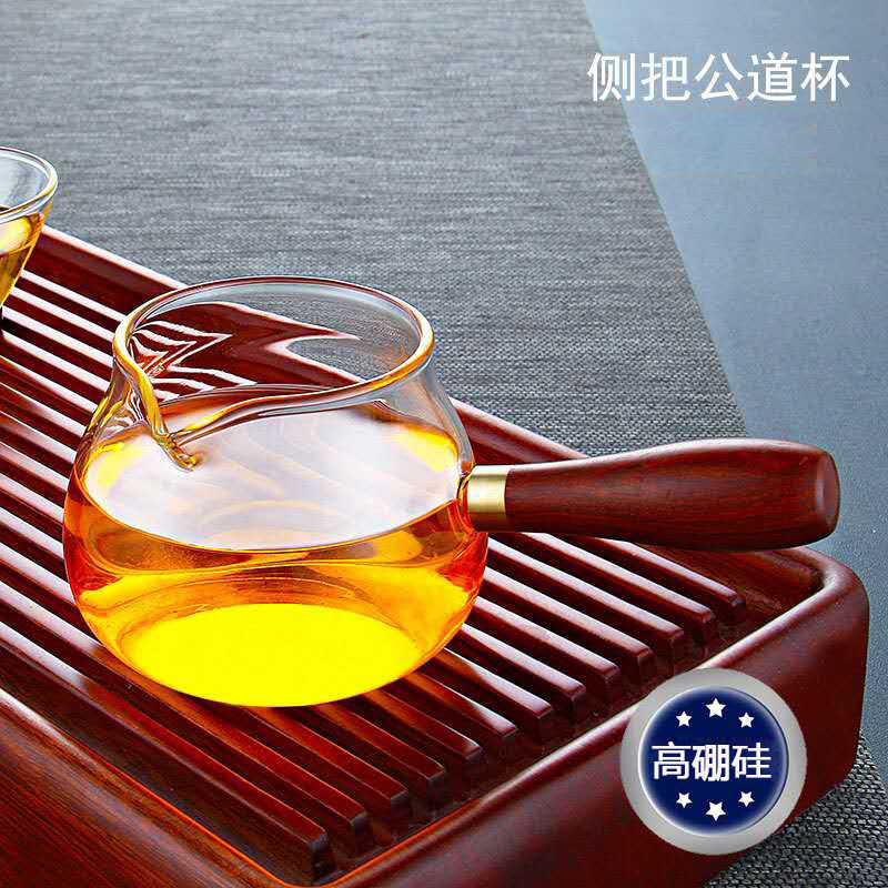 High Borosilicate Transparent Glass Wooden Handle for Household Hospitality Special Pointed Mouth Tea Tea Tea Cup Tea Sea Split Tea Set