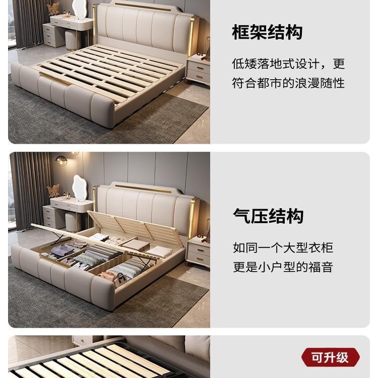 New Modern Light Luxury Leather Bed 1.8m Master Bedroom Bed Double Wedding Bed Internet Celebrity High-End Luxurious Soft Backrest Bed