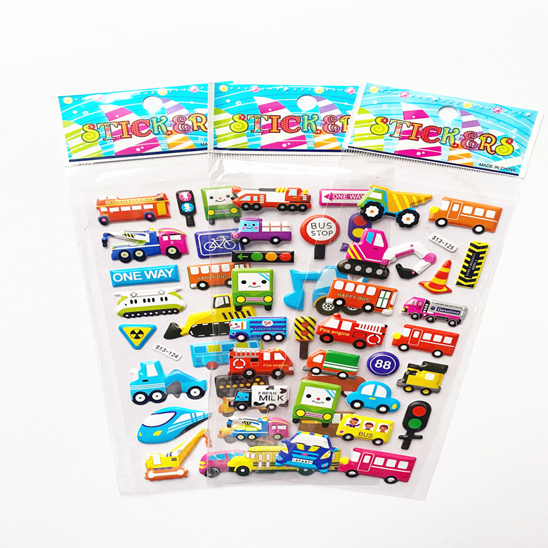 New Hydraulic Concave and Convex Car Series Stickers Cute Dress-Up Stereo Cartoon Foam Stickers for Boys and Girls Reward Stickers