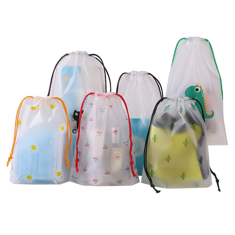 Drawstring Pocket Frosted Shoe Travel Storage Bag Transparent Sock Packing Bag Plastic Clothing Packaging Bag Wholesale