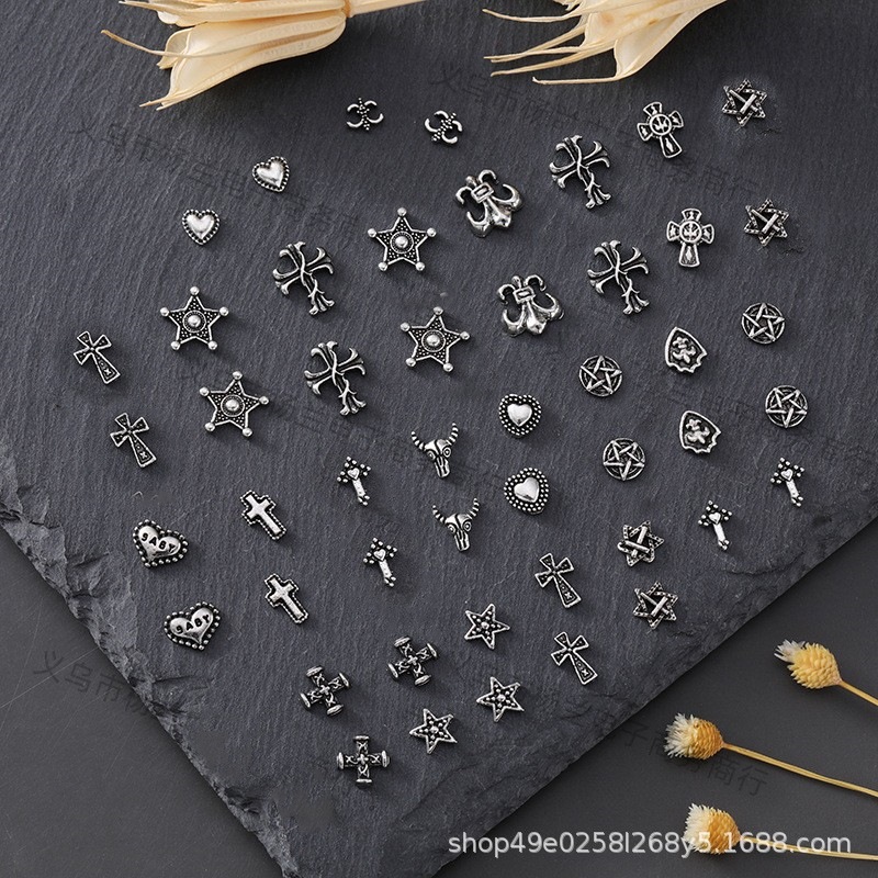 Кросс-Бордер популярные наклейки для ногтей ювелирные украшения сердце крест металлические наклейки для ногтей ювелирные изделия для ногтей с алмазами