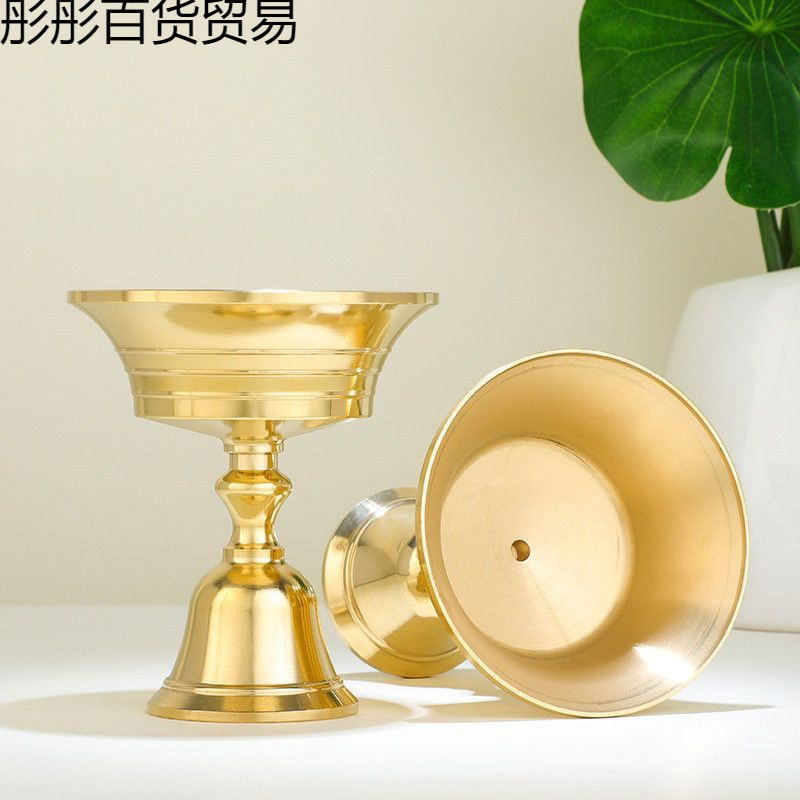 Butter Lamp Holder for Buddha Butter Pure Copper Household Offering Base Candle Everlasting Lamp Candle Holder