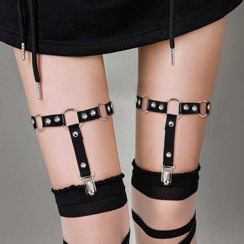 nightclub style leg ring jk thigh strap female lolita japanese style sweet harajuku girl socks clip leather garter belt
