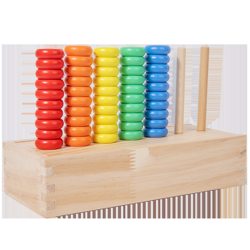 Wooden Colorful Ring Set Column Color Classification Sorting Cognitive Hand-Eye Coordination Fun Jenga Educational Toy