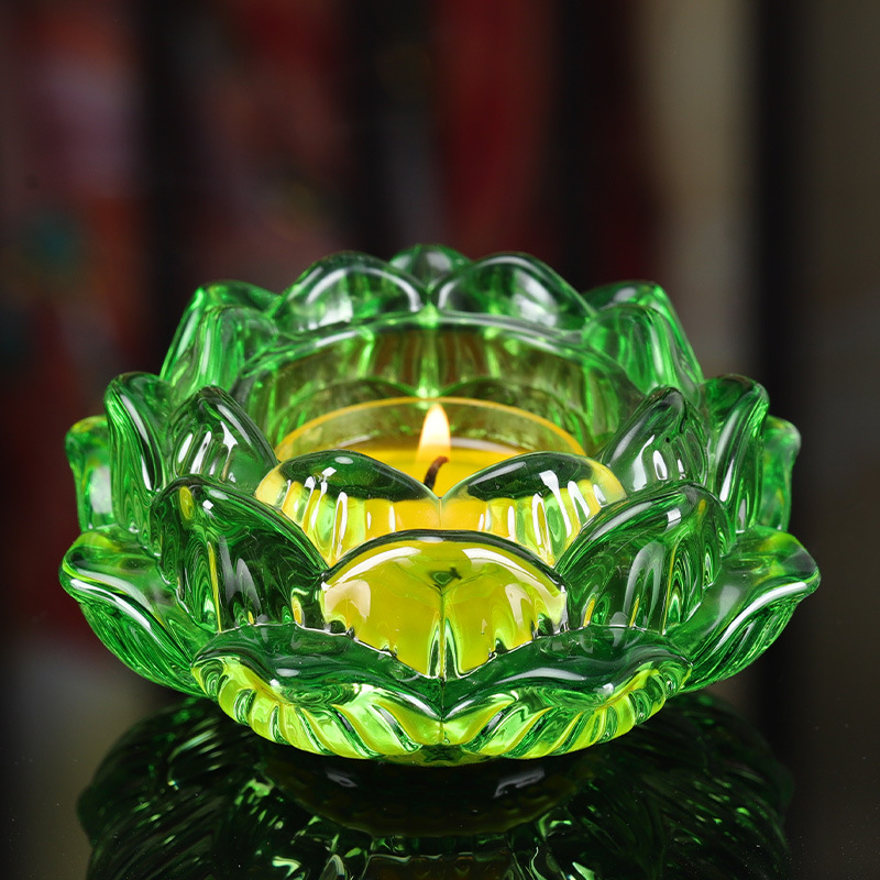 Colorful Crystal Glazed Lotus Flower Lamp Holder Butter Lamp Candle Holder Buddha Serving Lamp Long Ming Lamp Buddha Articles Lamp Holder