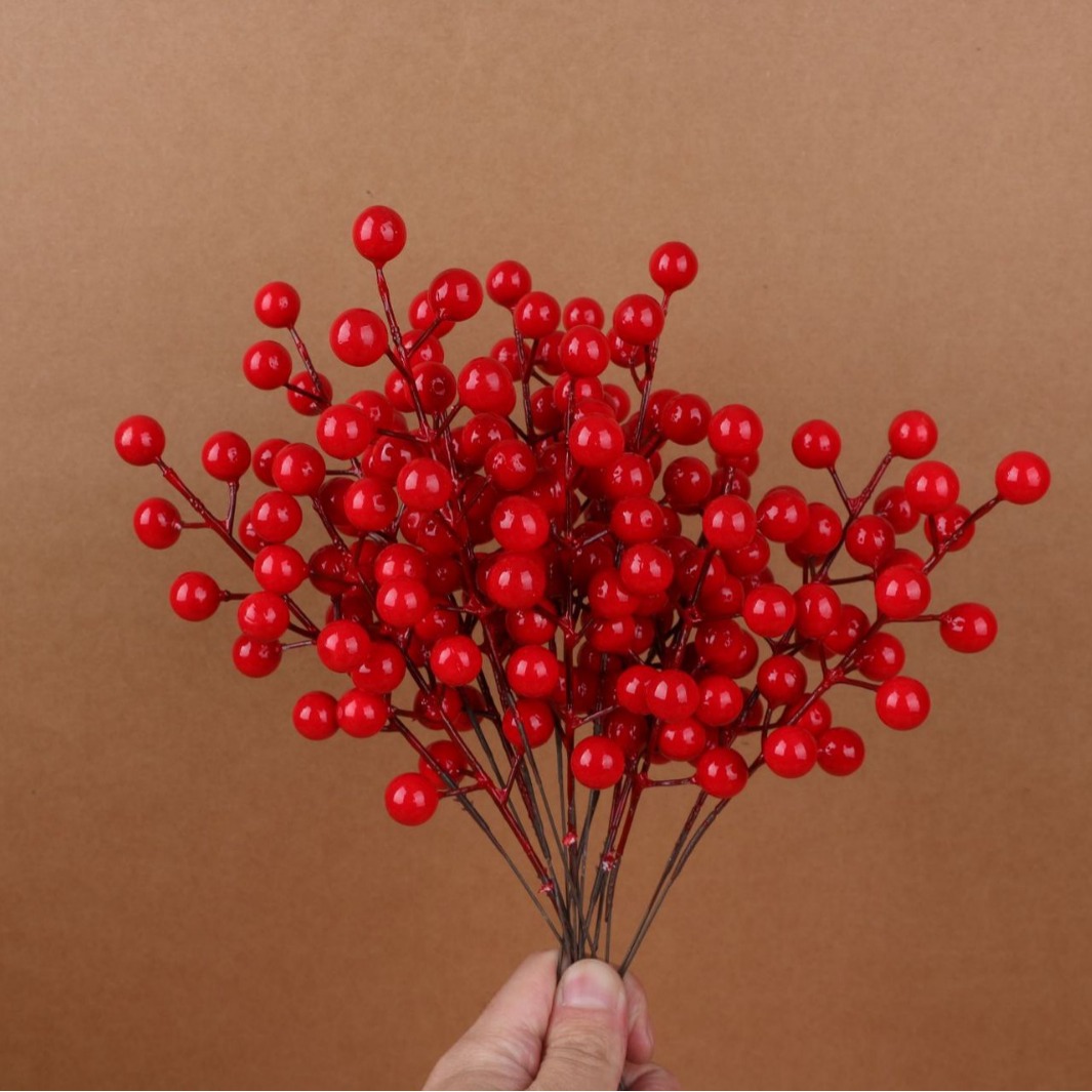 Simulated Red Fruit 12 Forks Holly Fruit Fortune Fruit New Year Decoration Red Fruit Living Room Berry Ornaments Christmas Red Fruit