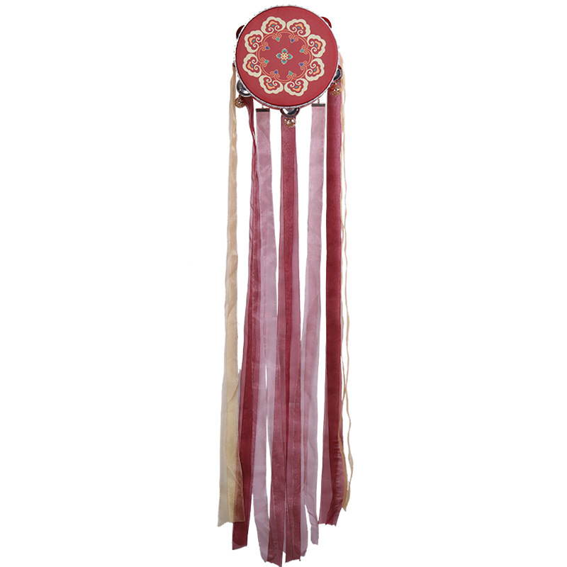 Dunhuang Style Dance Tambourine Hand-Held Drum Bell Drum Ribbon Hand Drum Chinese Trendy Ribbon Drum Hanfu Photo Props