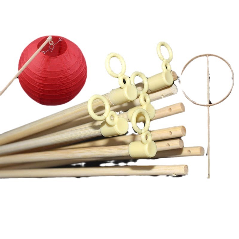 Lantern pole Mid-Autumn Festival lantern portable pole rabbit lantern round fan handle perforated lantern wick wooden pole portable pole