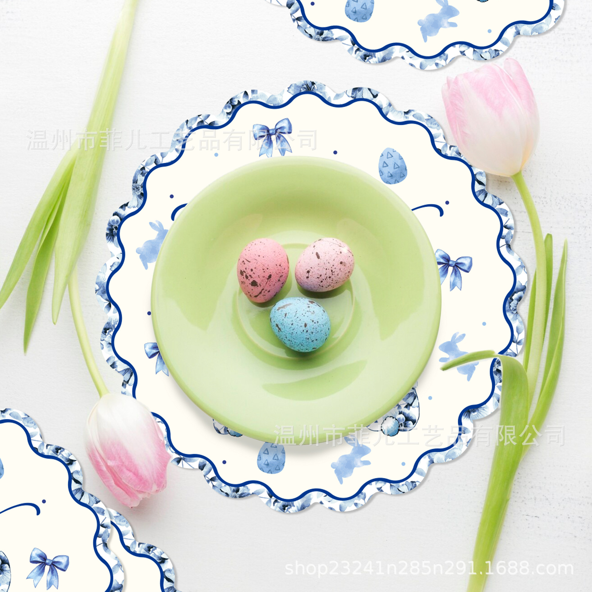 Ca106 Easter Blue and White Rabbit Decorative Special-Shaped Placemats Party Decorative Paper Tableware Disposable Lace Placemats