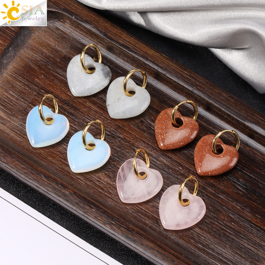 European and American Fashion New Natural Crystal Stone Heart Earrings Fresh Girl Heart Pendant Earrings Earrings Earrings