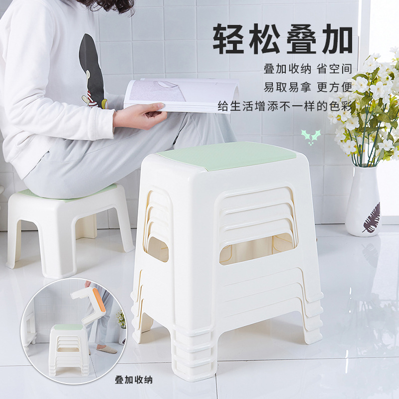 Plastic Stool Household Thickeneded Kidsren's Dining Table Chair Scandinavian Small Square Stool Living Room Bench High Stool Entry Shoe Changing Stool