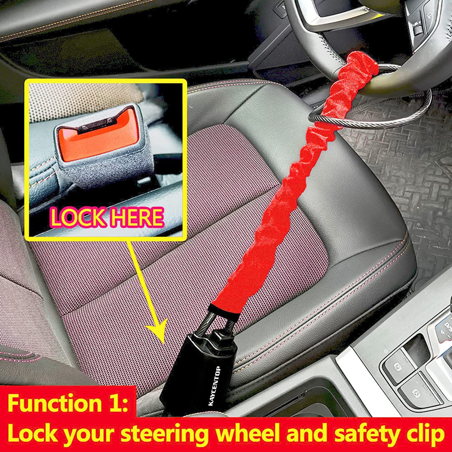 Car Steering Wheel Anti-Theft Lock Car Anti-Theft Lock Seat Belt Buckle Lock Retractable Steel Cable Lock Wire Rope Lock