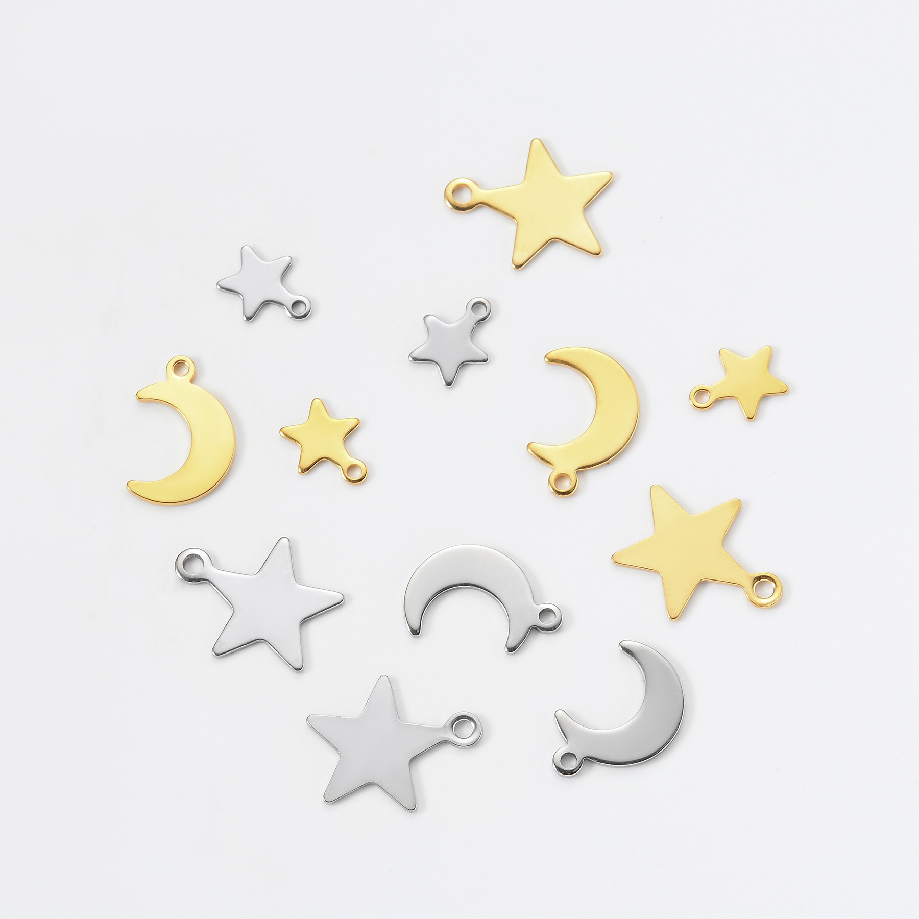 Stainless steel star moon small tag five-pointed star bracelet pendant diy jewelry accessories necklace tail chain tail piece