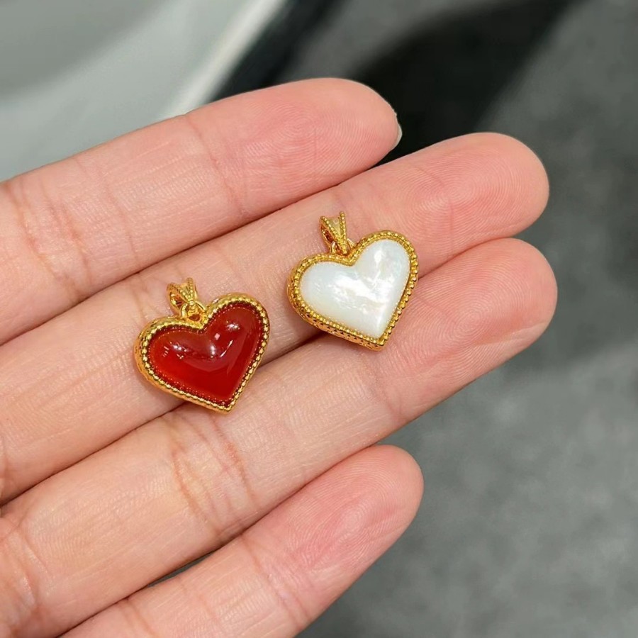 18K Gold Double-Sided Heart Peach Heart Pendant Au750 Gold Red and White Double-Sided Heart Peach Pendant Factory Direct Batch Gift Giving