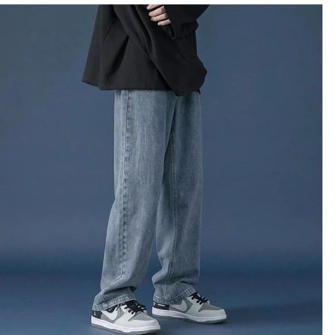 Spring and Autum Jeans Men's Trendyy Brand Loose-Fitting Cargo Pants Ins Hong Kong Style Hip-Hop Trendyy Dad Floor-Length Pants