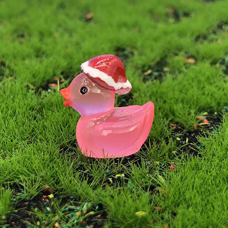 Cute Resin Christmas Luminous Duck Crafts Accessories Micro Landscape Decorative Ornaments Jewelry Manufacturer Wholesale