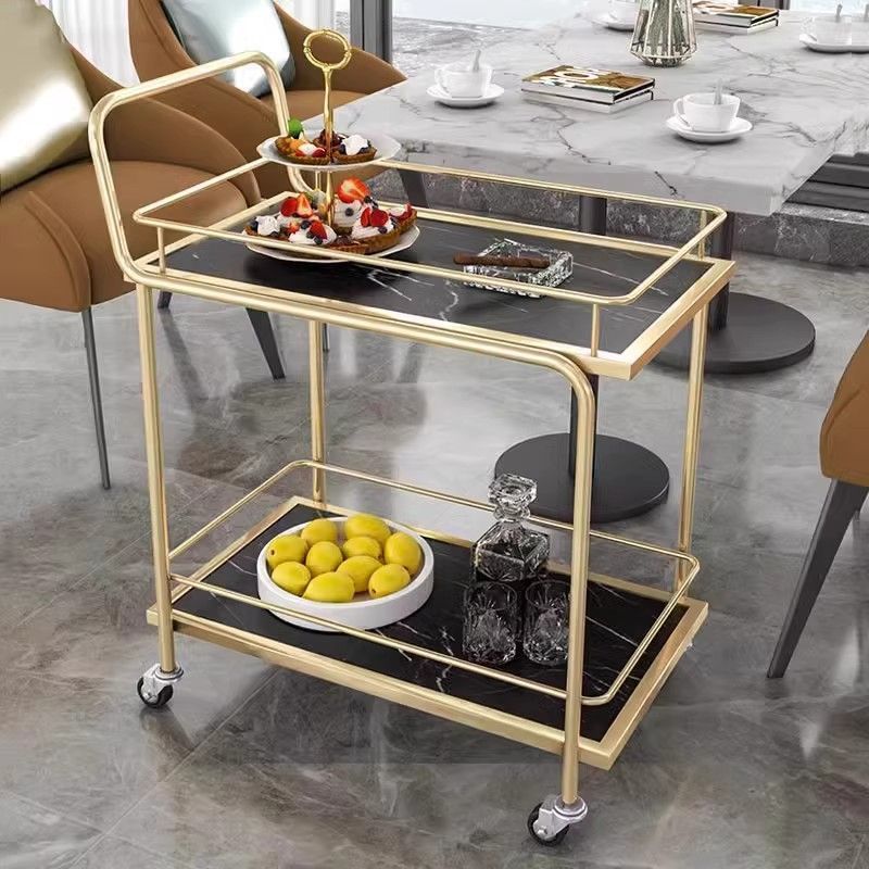 Nordic Mobile Trolley, High-End Storage Cart, Hotel Beverage Cart, Golden Multi-Layer Iron Dining Cart, Restaurant Serving Cart