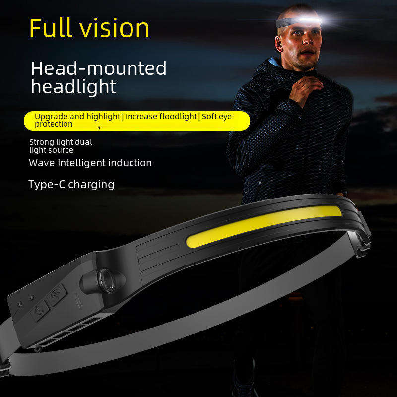 Patented Manufacturer Cross-Border Lightweight Sensor Cob Headlamp Outdoor Cycling Light Night Fishing Light Strong Light Rechargeable Headlamp