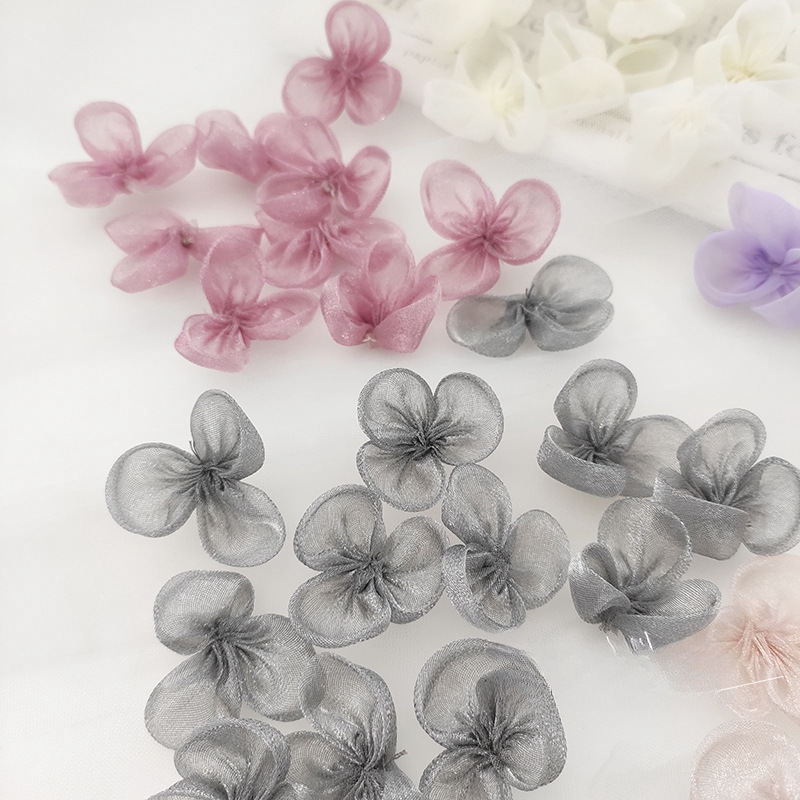 Silk Gauze Three-Petal Flower Clover DIY Handmade Flower Clothing Decoration Accessories Headdress Accessories New Style