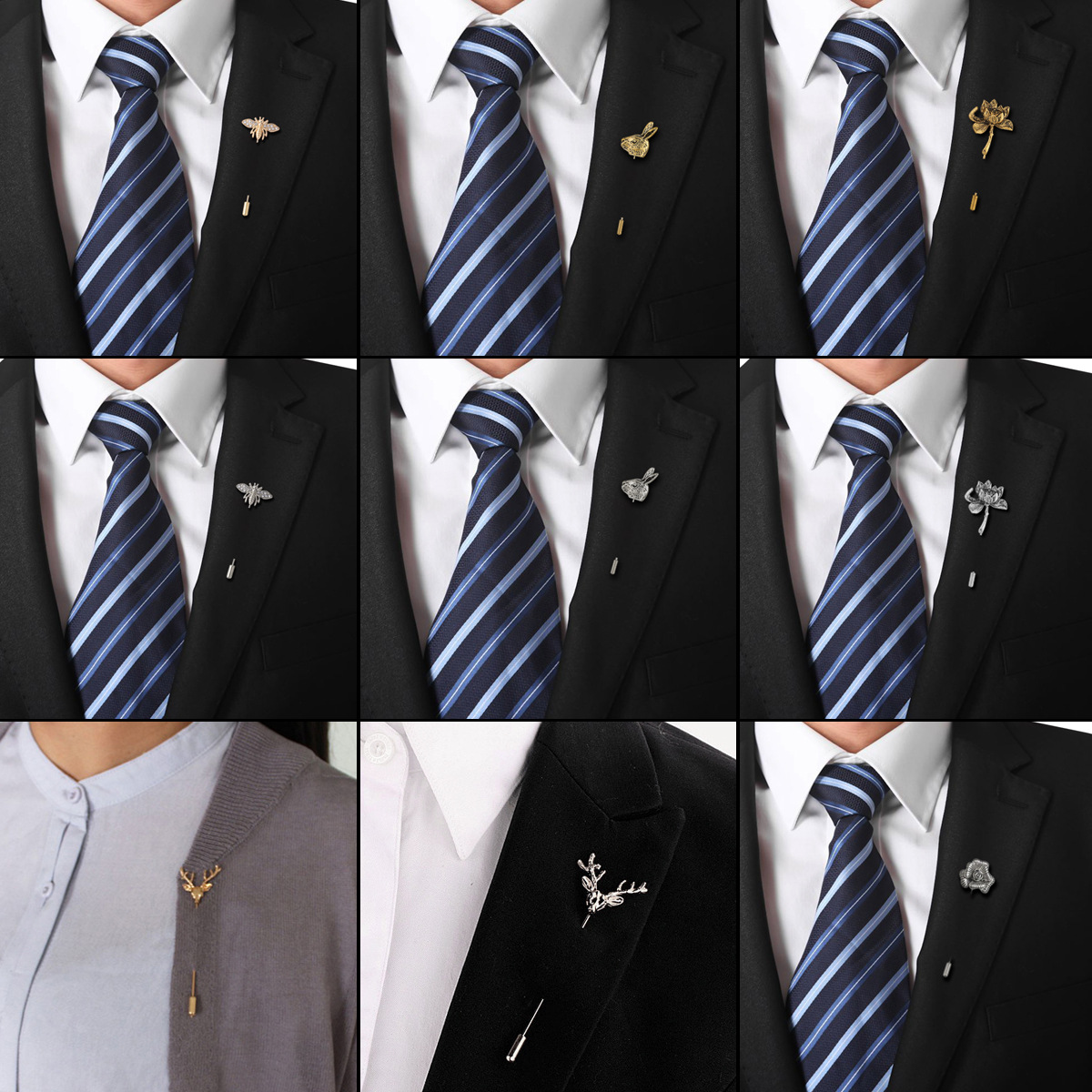 Fashionable and Unique Minimalist Leaf, Feather, Reindeer Head, Rabbit, Bee, Rose Flower Brooch Pin Badge Accessory