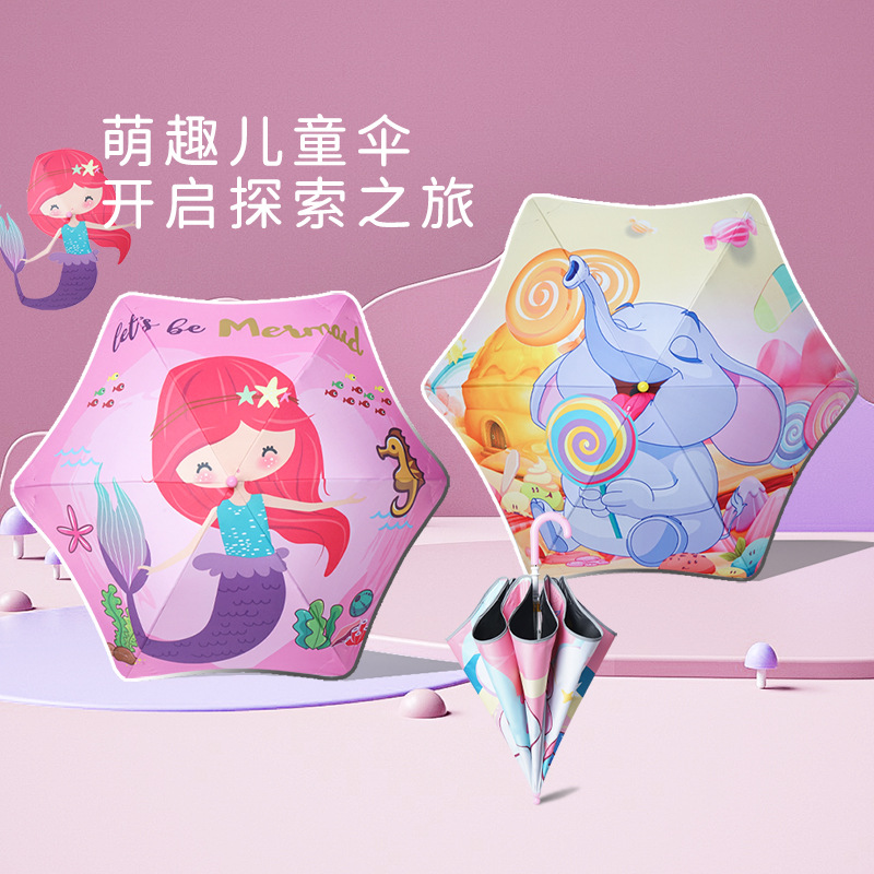 Cartoon Children's Umbrella Straight Rod Fillet Anti-puncture Safety Kindergarten Boys and Girls Primary School Students Long Handle Portable Umbrella