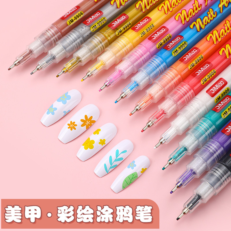 Cross-Border Popular Internet Celebrity Manicure Pen, Needle Tube Acrylic Marker Pen, 12-Color Nail Painting Pen, Manicure Pen