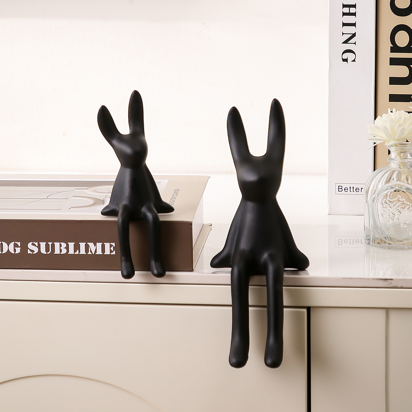 Creative Cartoon Sitting Long-Eared Rabbit Ceramic Ornaments Light Luxury Living Room Nordic Tv Cabinet Wine Cabinet Entrance Decoration