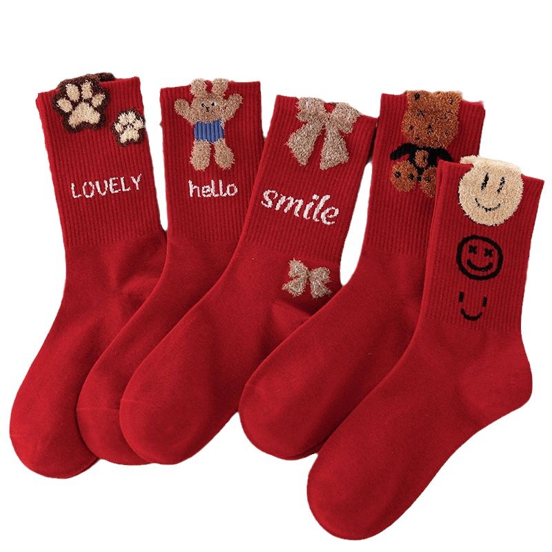 New red socks long stockings winter thickened student tube socks for men and women with tube socks this year big red