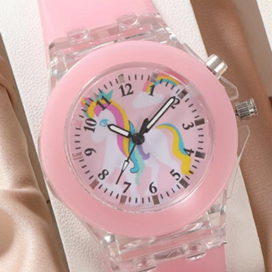 New Hot Selling Cartoon Silicone Unicorn Children Colorful Luminous Fashion Glow Quartz Watch for Primary and Secondary School Men and Women